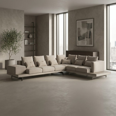 Upholstered furniture gray designer corner sofa L-shape upholstery textile sofa living room