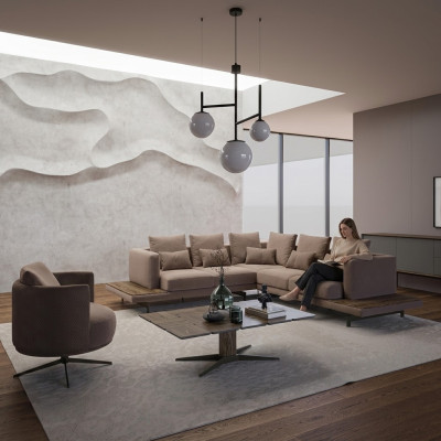 Living room designer furniture luxury suite corner sofa L-shape furnishing coffee table