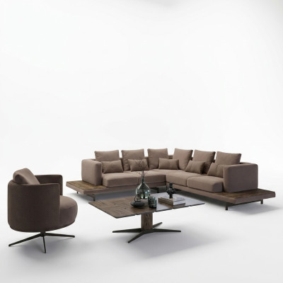 Living room designer furniture luxury suite corner sofa L-shape furnishing coffee table