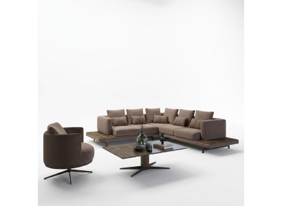 Living room designer furniture luxury suite corner sofa L-shape furnishing coffee table
