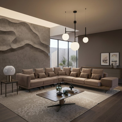 Luxury Designer Complete Sofa Couch L-Shape Furniture Wooden Coffee Table New