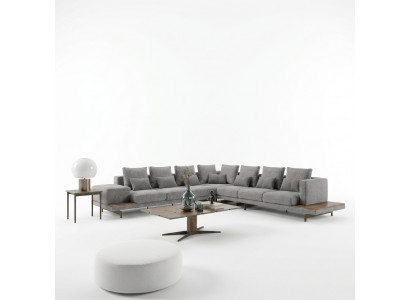 Living Room Set 3-piece Gray Corner Sofa L-Shape Wood Coffee Table Designer Side Table