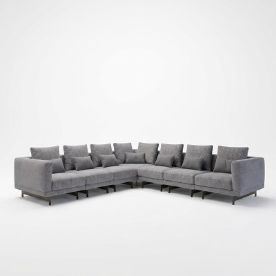 New Complete Furniture Corner Sofa L-Shape Textile Furniture Living Room Wood Coffee Table