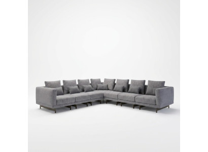 New Complete Furniture Corner Sofa L-Shape Textile Furniture Living Room Wood Coffee Table