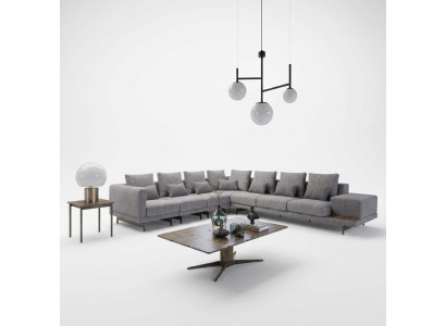 Luxury living room set textile upholstered sofa L-shape wood coffee table with side table