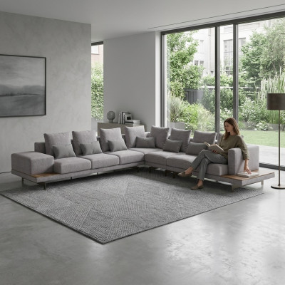 Gray Sofa Couch L-Shape Designer Textile Furniture Upholstered Sofa Living Room New