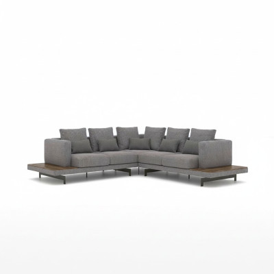 Living room gray fabric sofa couch L-shape designer luxury upholstered sofa