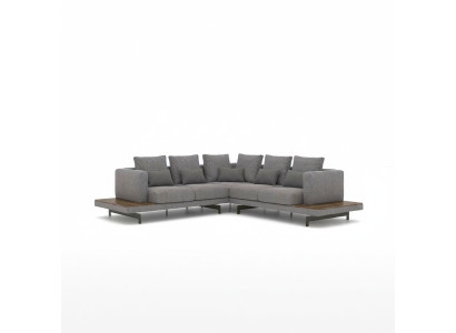 Living room gray fabric sofa couch L-shape designer luxury upholstered sofa