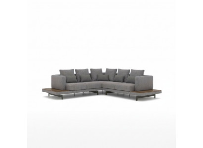 Living room gray fabric sofa couch L-shape designer luxury upholstered sofa