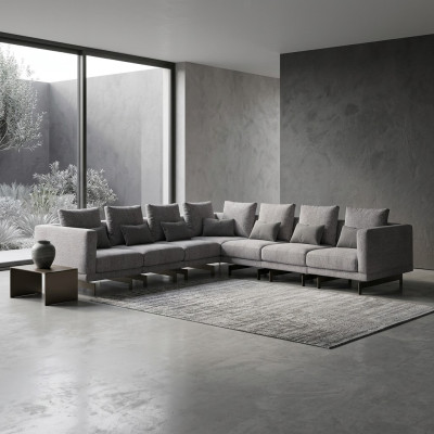Living room grey corner sofa L-shape designer couch fabric furniture upholstered sofa new