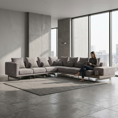 Sectional sofa L-shape living room decor designer textile sofa modern set