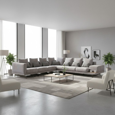 Sectional sofa L-shape living room decor designer textile sofa modern set