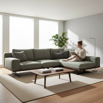 Gray Designer Corner Sofa L-Shape Relax Living Room Upholstered Sofa Luxury Modern Furniture