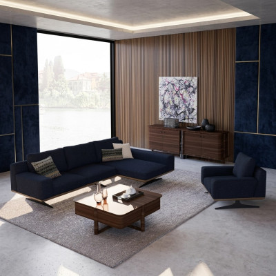 Modern blue designer living room furnishings upholstered sofa luxury upholstery fabric