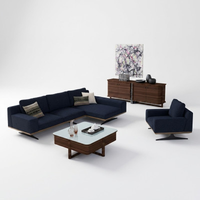 Modern blue designer living room furnishings upholstered sofa luxury upholstery fabric