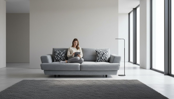 Living Room Design 3-Seater Gray Sofa Modern Luxury Fabric Sofa Exclusive