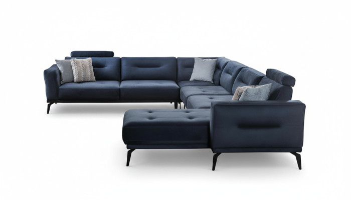 Luxury Modern Design Living Room U-Shape Corner Sofa Solid Dark Blue Sofa
