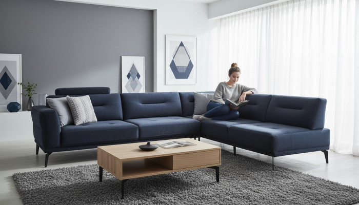 L-shaped luxury living room 4-seater fabric sofa corner sofa modern design