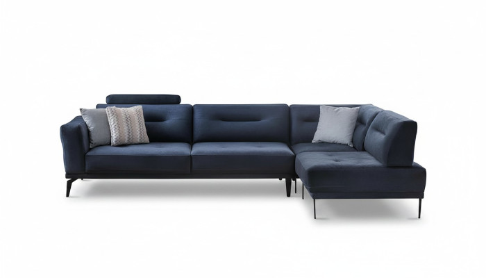 Corner set living room dark blue L-shaped fabric sofa modern design