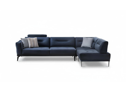 Corner set living room dark blue L-shaped fabric sofa modern design