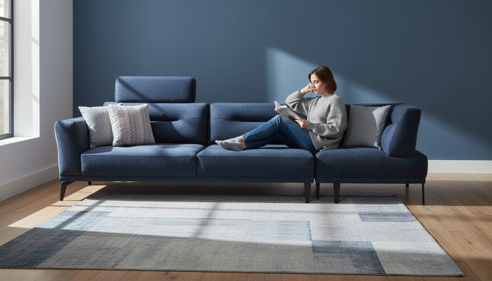 Modern 4-seater massive luxury sofa blue living room fabric sofa design modern
