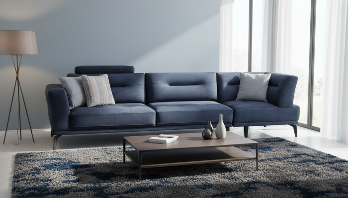 Modern 4-seater massive luxury sofa blue living room fabric sofa design modern