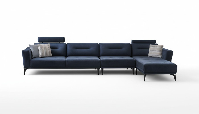 Massive living room L-shaped dark blue corner sofa modern luxury design