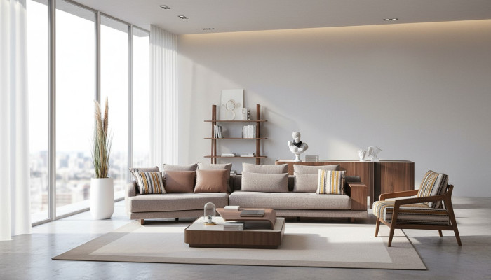 Exclusive living room sofa set fabric sofa wood coffee table sideboard