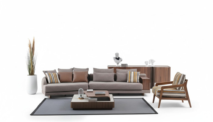 Exclusive living room sofa set fabric sofa wood coffee table sideboard