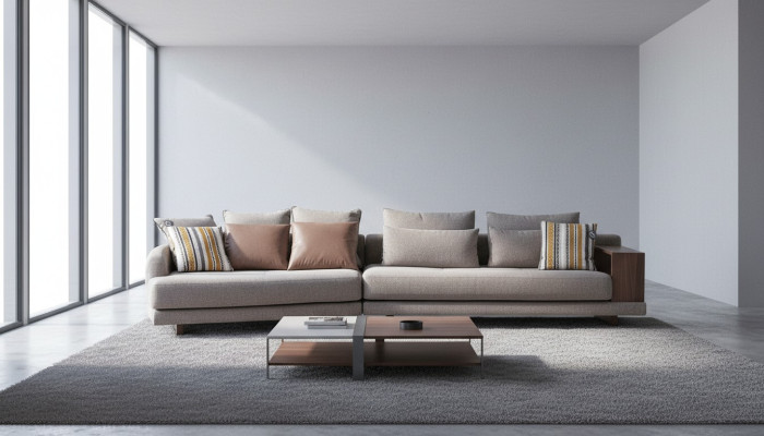 5-seater solid living room fabric sofa gray elegant modern design