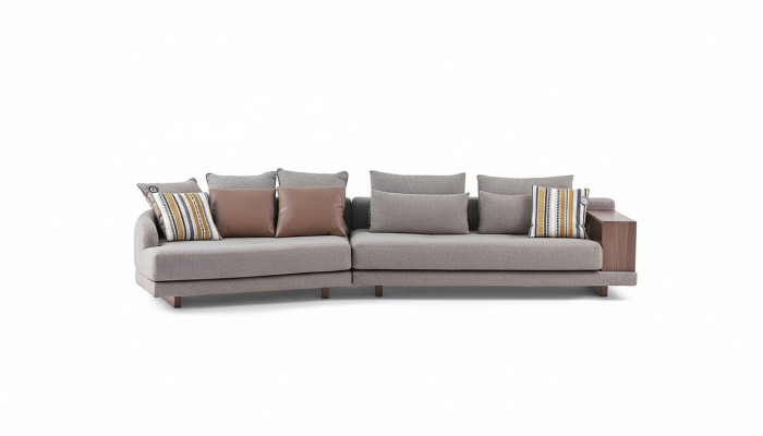 5-seater solid living room fabric sofa gray elegant modern design
