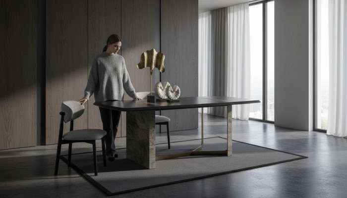 Dining room set 5-piece. Black modern design dining table with 4 chairs luxury.