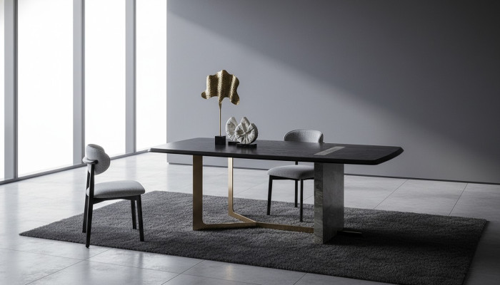 Dining room set 5-piece. Black modern design dining table with 4 chairs luxury.