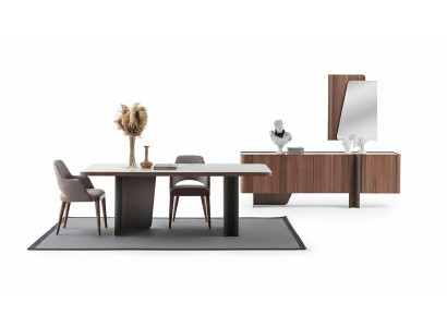 Dining Room 7-Piece Modern Set Dining Table Sideboard Buffet Mirror Chairs