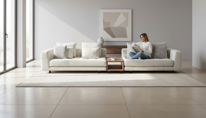 White Four-Seater Modern Upholstered Sofas Living Room Designer Couch New