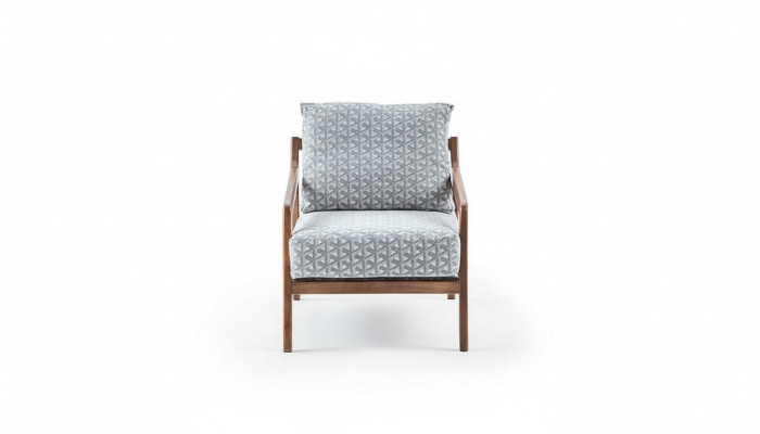 Living room white wood frame armchair Roubster fabric stylish single-seater