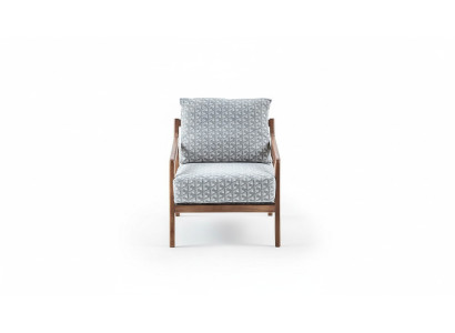 Living room white wood frame armchair Roubster fabric stylish single-seater