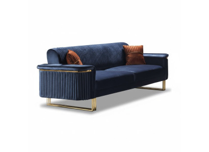 Blue living room 3-seater luxurious fabric sofa elegant upholstered furniture