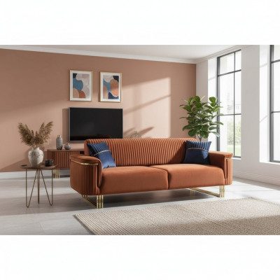 Orange three-seater luxurious fabric sofa modern living room seating furniture