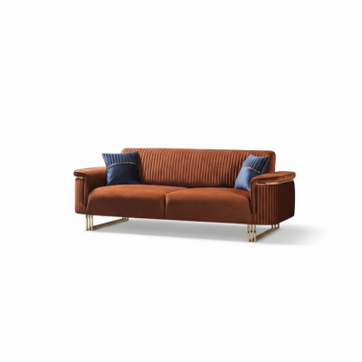 Orange three-seater luxurious fabric sofa modern living room seating furniture