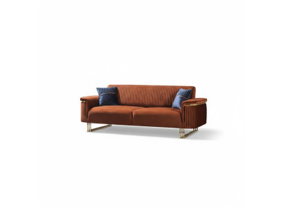 Orange three-seater luxurious fabric sofa modern living room seating furniture