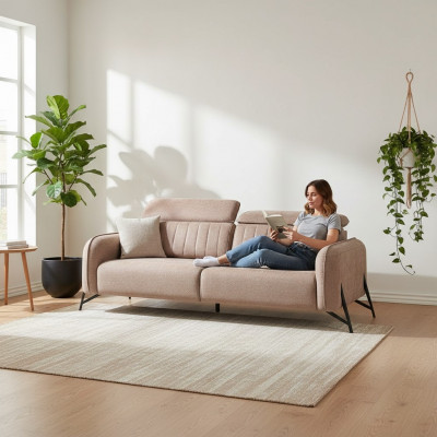 Beige living room sofa designer 3-seater fabric sofa luxury upholstered furniture