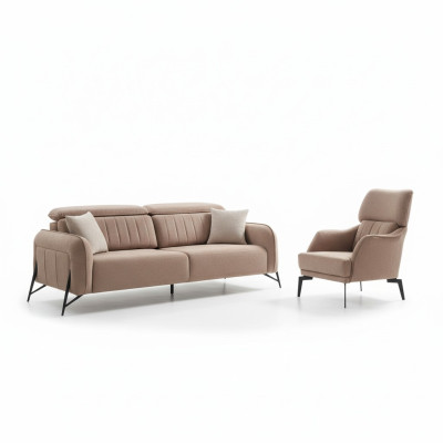 Beige living room fabric sofa, luxurious armchair, 3-seater, single-seater, 2-piece set