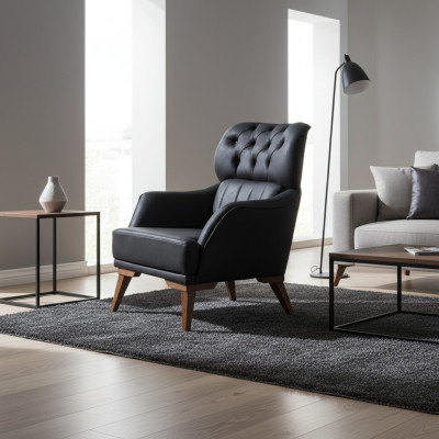 Black Chesterfield Armchair Luxurious Single-Seater Living Room Single-Seater