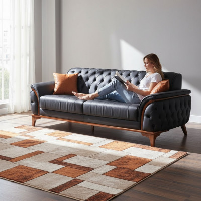 Luxurious Blue Chesterfield Sofa Modern 3-Seater Luxury Seating Furniture