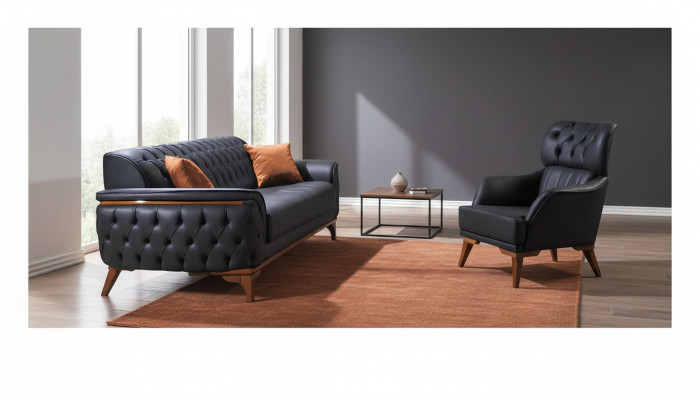 Black Chesterfield Designer Sofa Luxury Leather Sofa Designer Armchair