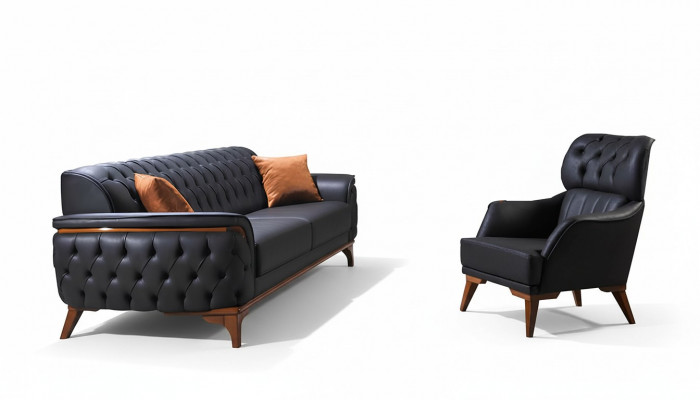 Black Chesterfield Designer Sofa Luxury Leather Sofa Designer Armchair