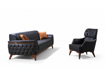 Black Chesterfield Designer Sofa Luxury Leather Sofa Designer Armchair