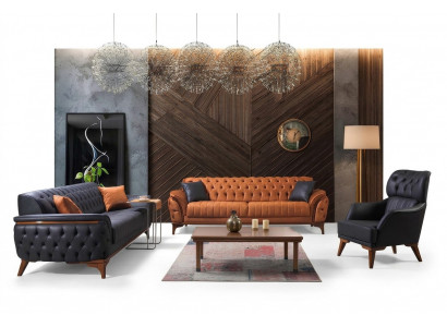 Black-Orange Chesterfield Sofa Set Living Room Couches Armchair 4-piece Set