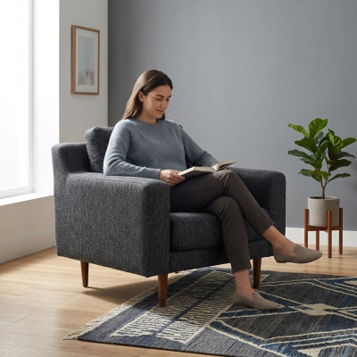 Upholstered Grey 1-Seater Living Room Furniture Stylish Armchair Modern Seat